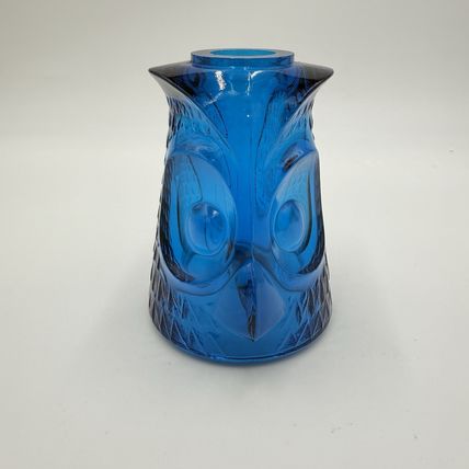VINTAGE BLUE VIKING GLASS OWL FAIRY LAMP CANDLE HOLDER Top Only