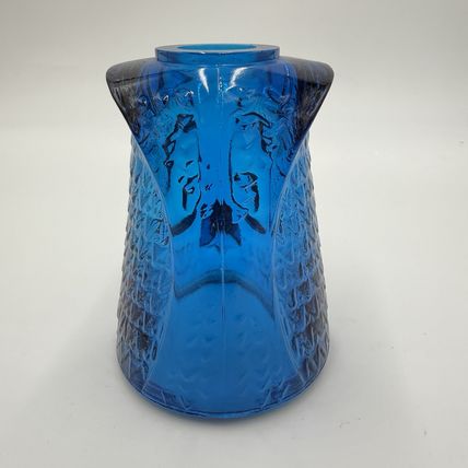VINTAGE BLUE VIKING GLASS OWL FAIRY LAMP CANDLE HOLDER Top Only