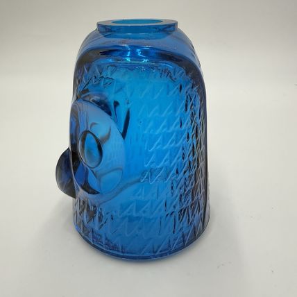 VINTAGE BLUE VIKING GLASS OWL FAIRY LAMP CANDLE HOLDER Top Only