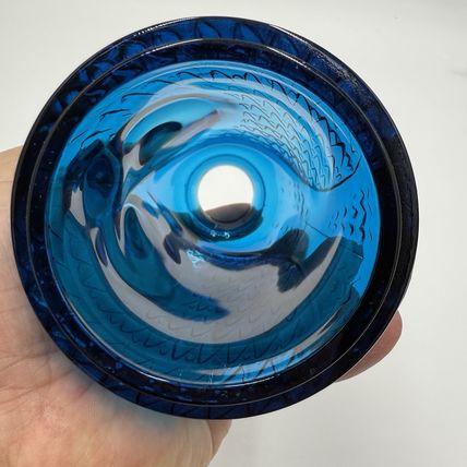 VINTAGE BLUE VIKING GLASS OWL FAIRY LAMP CANDLE HOLDER Top Only