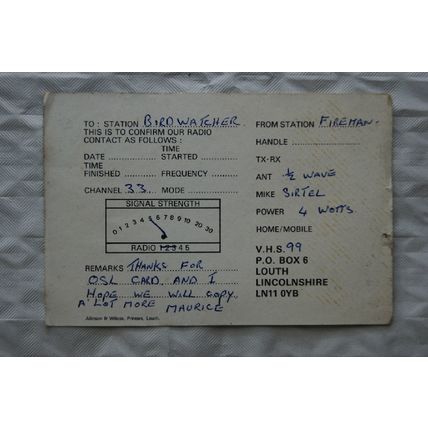 QSL Card Valleytown Hire Spire Breaker's Club, Louth, Lincs.