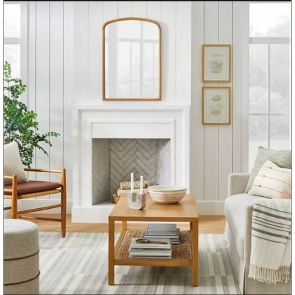 24" x 34" Wood Arch Decorative Wall Mirror, Natural - by Threshold designed