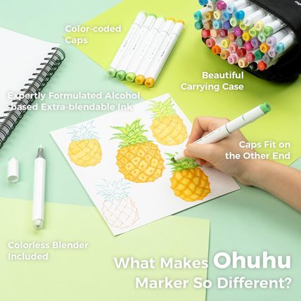 Ohuhu Alcohol Markers Brush Tip: 48-Color Double Tipped Art Marker Set for Artis