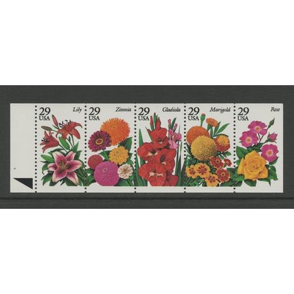 US 2833a (2829-2833), 1994 29c Garden Flowers, Unfolded BPof5, VF, MNH (US225)