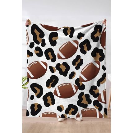 White Leopard & Rugby Print Flannel Blanket 130*150cm