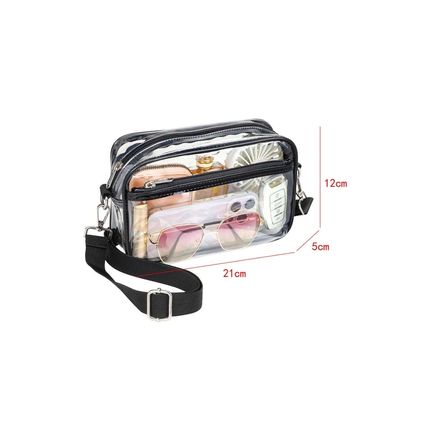 Black Multi-Pocket Contrast Edge Detachable Strap Clear Shoulder Bag