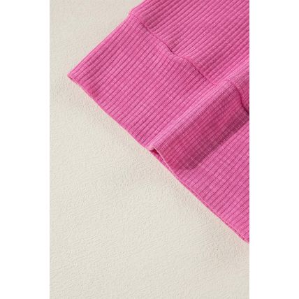 Bright Pink Textured Colorblock 3/4 Sleeve Oversize Top