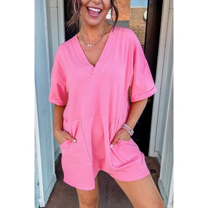 Bonbon Loose Half Sleeve V Neck Knit Romper