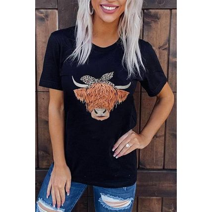 Cute Cattle Leopard O-Neck T-Shirt