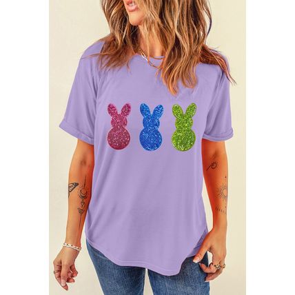 Wisteria Easter Shiny Bunny Graphic Crewneck T Shirt