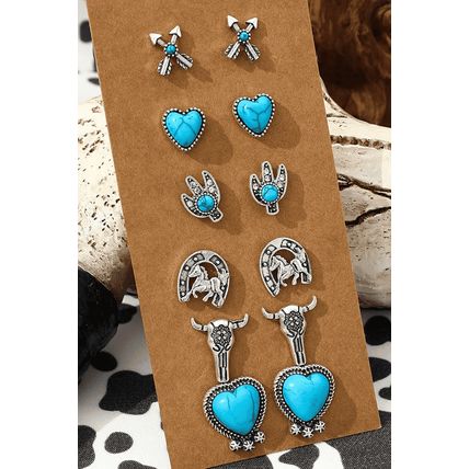 Turquoise Vintage Turquoise Western Pattern Stud Earrings
