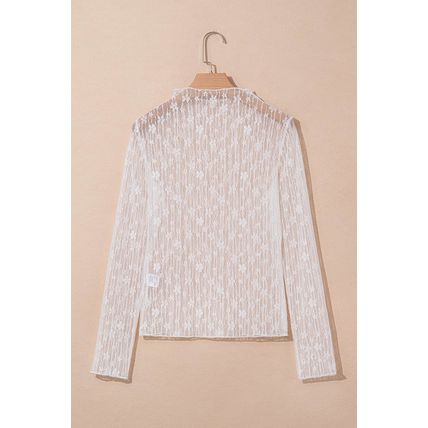 White Sheer Floral Lace Long Sleeve Slim Fit Top