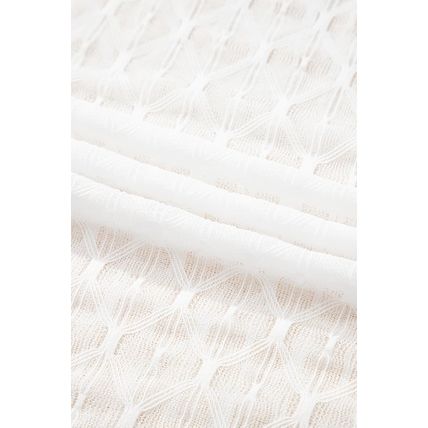 Beige Sheer Mesh Patterned Lettuce Trim Slim Long Sleeve Top