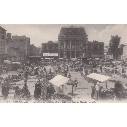 EC938 CHERBOURG - LA PLACE DU CHATEAU..LE THEATRE UN JOUR DE MARCHE. LL PRINTED