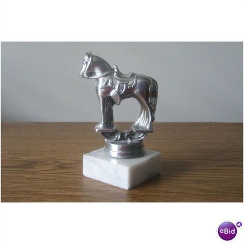 HORSE - VINTAGE SILVER TONE WESTERN HORSE TROPHY WITH MARBLE BASE