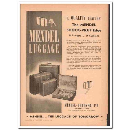 mendel-drucker inc 1946 shock-pruf edge protects luggage vintage ad