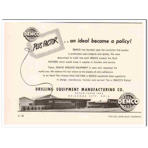 drilling equipment mfg company 1959 demco plus factor oil vintage ad