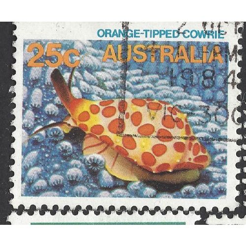 AUSTRALIA, MOLLUSC, Orange Tipped Cowrie, blue 1984, 25c
