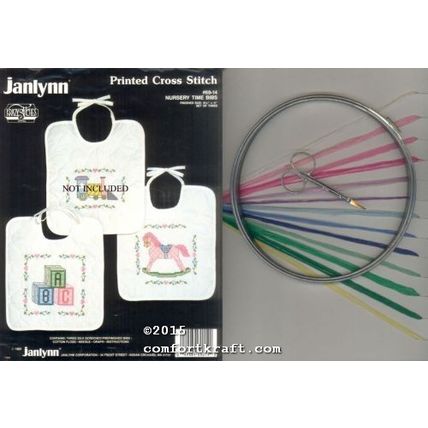 Printed Cross Stitch Nursery Time Bibs #69-14 + Embroidery Hoop