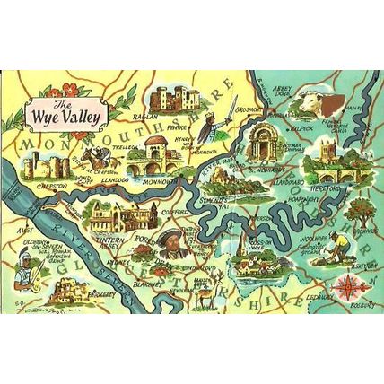 England WYE VALLEY Map Postcard (Photo Precision PT11138)