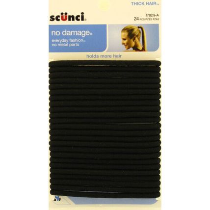 SCUNCI NO DAMAGE BLACK 5 MM THICK HAIR ELASTICS - 24 PCS. (17829-A)