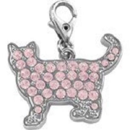 CAT CLIP ON PINK OR CLEAR AUSTRIAN CRYSTAL CHARM great birthday gift