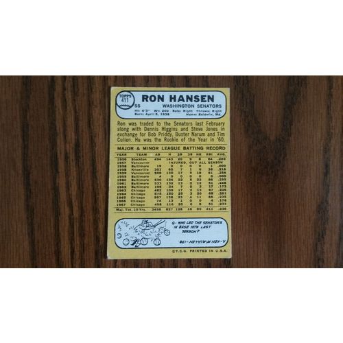 1968 Topps Card # 411 Ron Hansen Very Good (3) Washington Senators