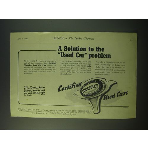1940 Wolseley Used Cars Ad - A solution to the used car problem