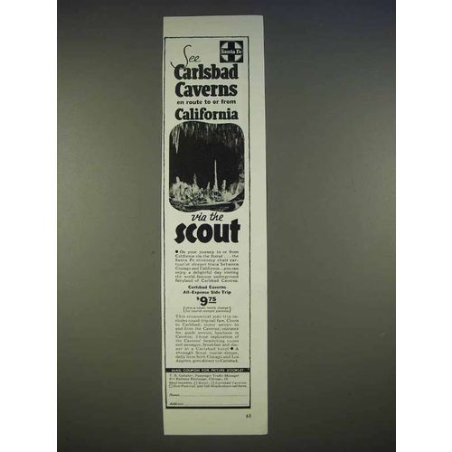 1940 Santa Fe Railroad Ad - Carlsbad Caverns