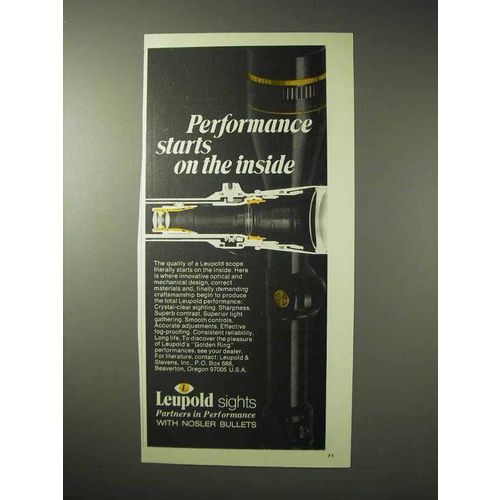 1976 Leupold Sights Ad - Performance Starts on Inside