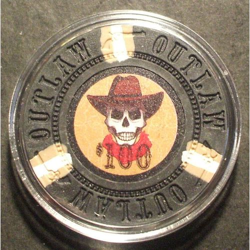 Skull Outlaw $100. Poker Chip Golf Ball Marker - Black