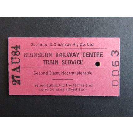 Swindon & Cricklade Railway Blunsdon Railway Centre 1984 Ticket