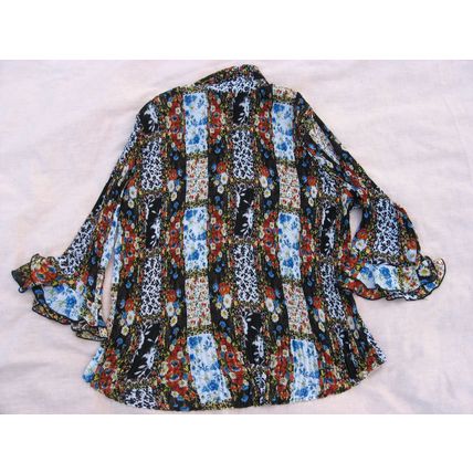 Essentials Milano Patchwork Blouse Shirt Top 2X Oversize Brown Crinkle Texture