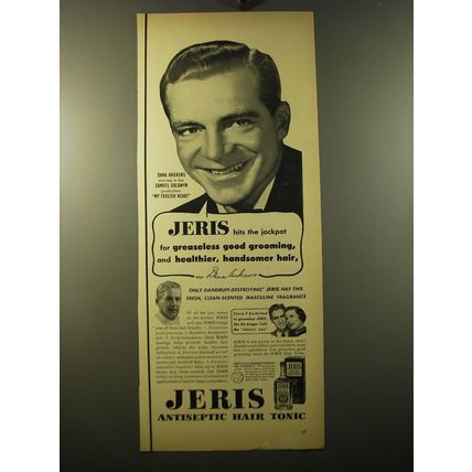 1950 Jeris Antiseptic Hair Tonic Ad - Dana Andrews - Jeris hits the jackpot