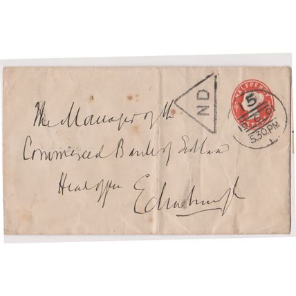 GB 1901 cover to Edinburgh & prepaid halfpenny value embossed stamp & ND slogan