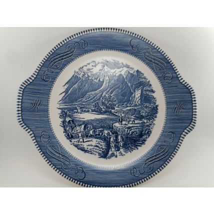 CURRIER & IVES "THE ROCKY MOUNTAINS" PLATTER 11 1/2" Wagon Trail Oxen Frontier