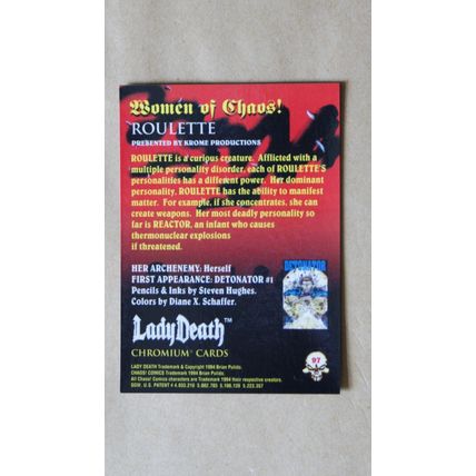 Lady Death All-Chromium Base trading Card # 97 (C) 1994 Chaos Krome comics