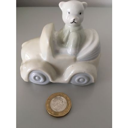 TEDDY BEAR IN CAR - CERAMIC ORNAMENT