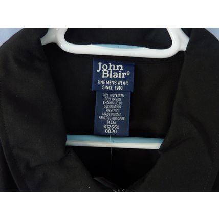 John Blair XLG Men's Shirt 4 pocket Full Zipper Front NWOT Black
