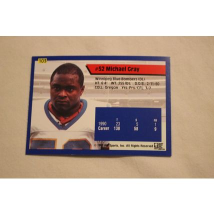 Michael Gray 1991 AW Sport All-World CFL NO. 103