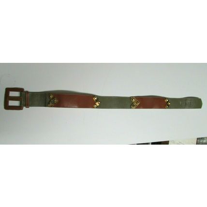 RARE 1980's YVES SAINT LAURENT Brass Leather Belt TAN/GREY-GREEN Med 29"31" 4974