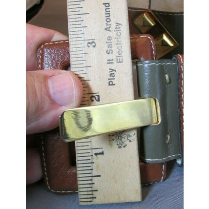 RARE 1980's YVES SAINT LAURENT Brass Leather Belt TAN/GREY-GREEN Med 29"31" 4974