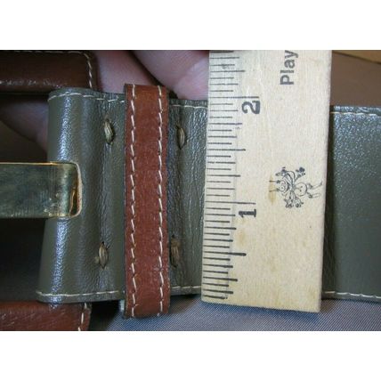 RARE 1980's YVES SAINT LAURENT Brass Leather Belt TAN/GREY-GREEN Med 29"31" 4974
