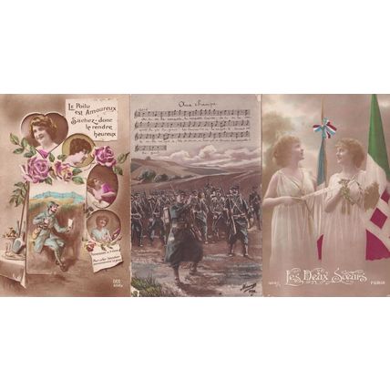 Les Duex Souers 3x French WW1 Soldier Military Postcard s