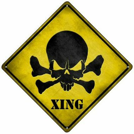Skull Crossbones Crossing 8" Metal Sign yellow caution aluminum xing road