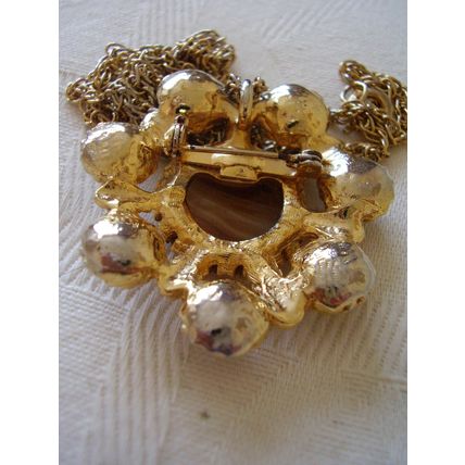 Vintage Necklace & Brooch Cabochon Banded Agate Glass 2-in-One 1950's Duo