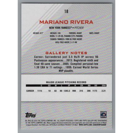 2022 Topps Gallery Printer Proof Mariano Rivera