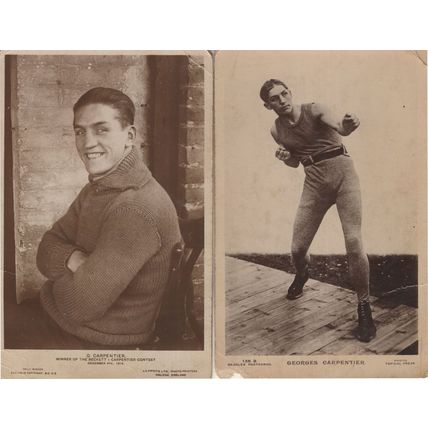 Georges Carpentier 1930s Boxing WW1 Pilot 2x Antique Worn Postcard s