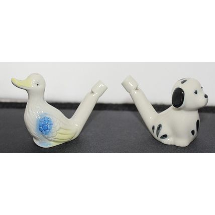 2 x Ceramic Water Whistles - Dog & Duck