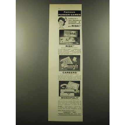 1959 Parker Brothers Games Advertisement - Risk!, Careers and Monopoly